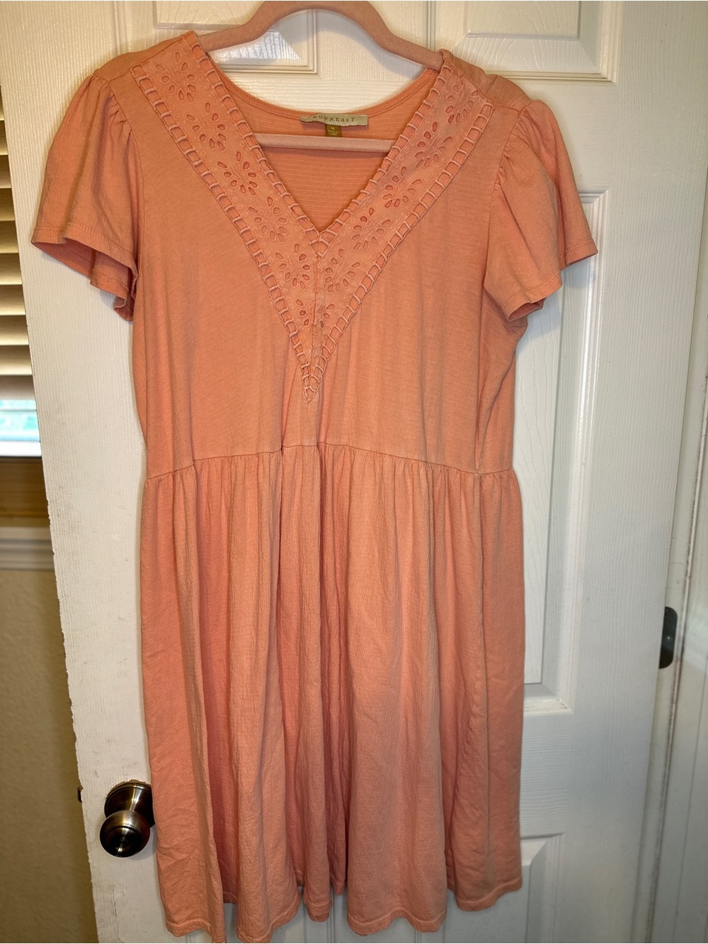 Down east Peach Eyelet V-Neck Babydoll Dress